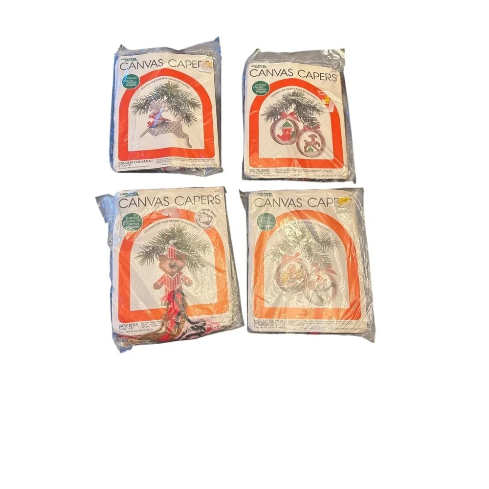 Vintage Canvas Capers Christmas Craft Ornament Kits By Dick Martin 1984 Lot of 4